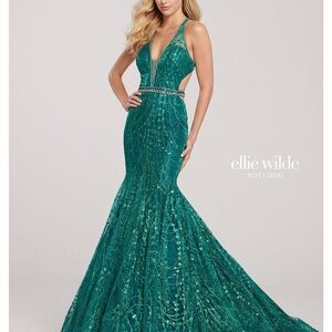 COPY - Stunning Ellie Wilde Teal Sequin Gown Prom Dress
